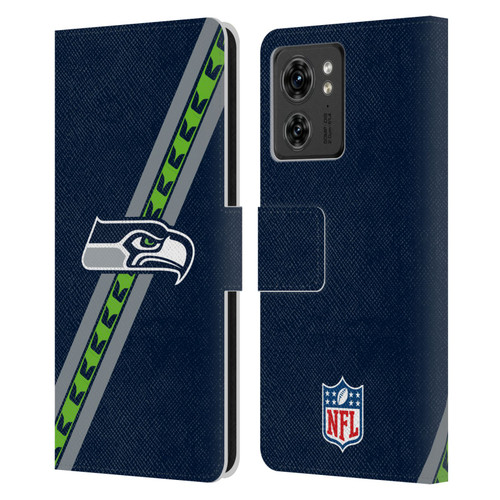 NFL Seattle Seahawks Logo Stripes Leather Book Wallet Case Cover For Motorola Moto Edge 40