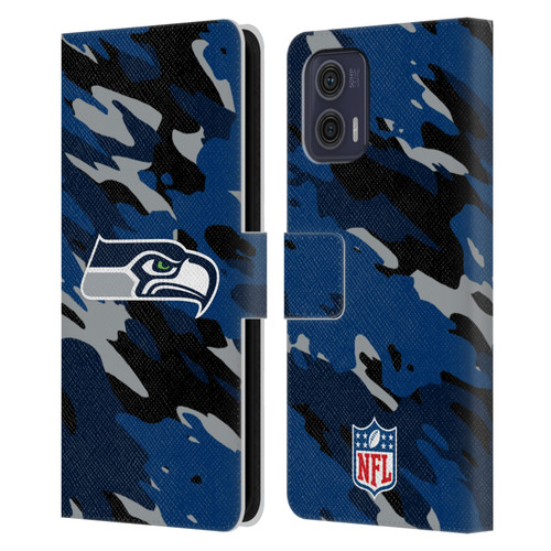 NFL Seattle Seahawks Logo Camou Leather Book Wallet Case Cover For Motorola Moto G73 5G