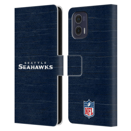 NFL Seattle Seahawks Logo Distressed Look Leather Book Wallet Case Cover For Motorola Moto G73 5G