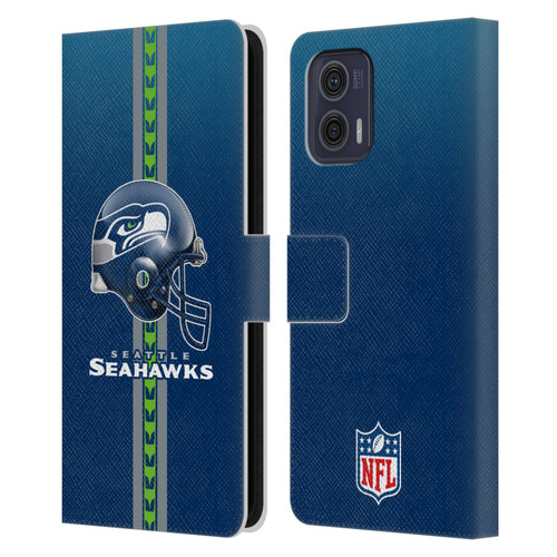 NFL Seattle Seahawks Logo Helmet Leather Book Wallet Case Cover For Motorola Moto G73 5G