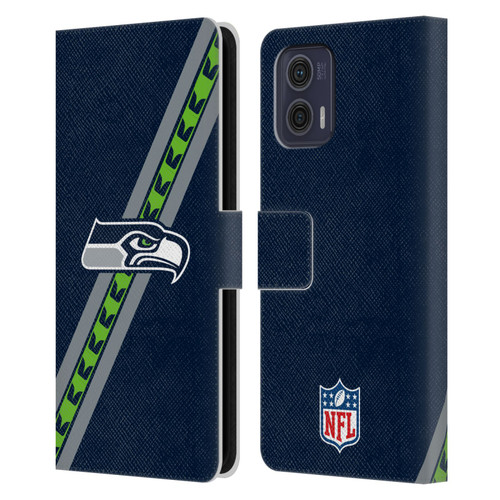NFL Seattle Seahawks Logo Stripes Leather Book Wallet Case Cover For Motorola Moto G73 5G