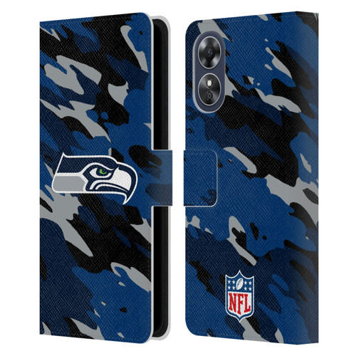 NFL Seattle Seahawks Logo Camou Leather Book Wallet Case Cover For OPPO A17