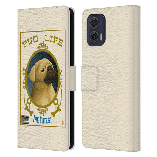 Lantern Press Dog Collection Pug Life Leather Book Wallet Case Cover For Motorola Moto G73 5G