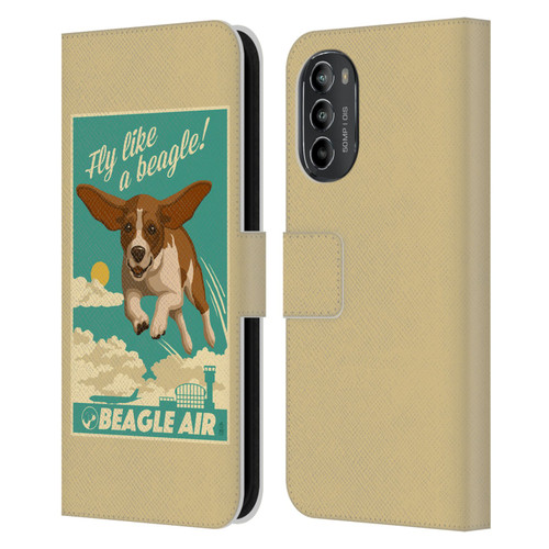 Lantern Press Dog Collection Fly Like A Beagle Leather Book Wallet Case Cover For Motorola Moto G82 5G