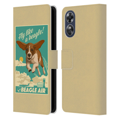 Lantern Press Dog Collection Fly Like A Beagle Leather Book Wallet Case Cover For OPPO A17