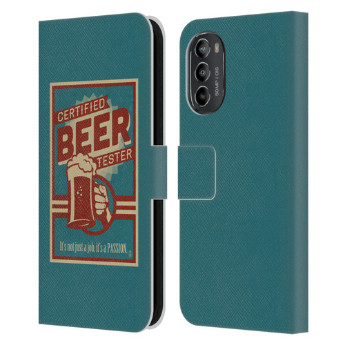 Lantern Press Man Cave Beer Tester Leather Book Wallet Case Cover For Motorola Moto G82 5G