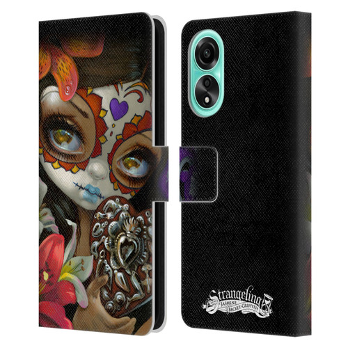 Strangeling Art Day of Dead Heart Charm Leather Book Wallet Case Cover For OPPO A78 5G