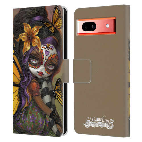 Strangeling Fairy Art Day of Dead Butterfly Leather Book Wallet Case Cover For Google Pixel 7a