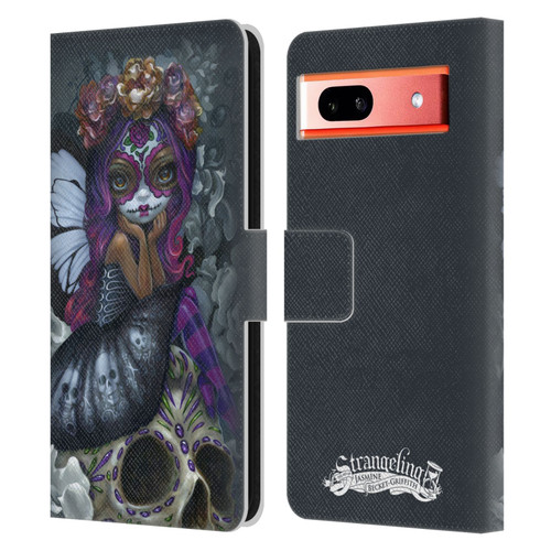 Strangeling Fairy Art Day of Dead Skull Leather Book Wallet Case Cover For Google Pixel 7a
