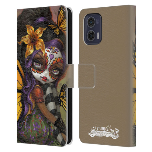 Strangeling Fairy Art Day of Dead Butterfly Leather Book Wallet Case Cover For Motorola Moto G73 5G