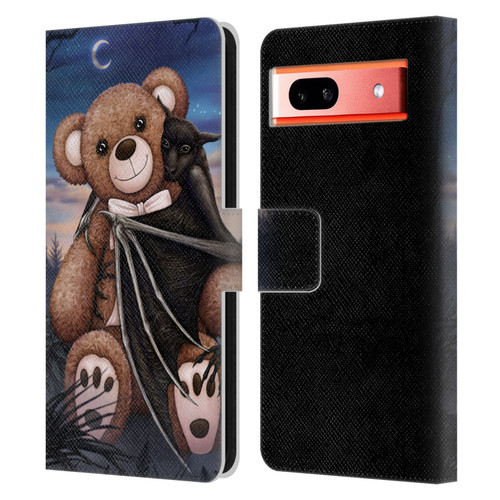 Sarah Richter Animals Bat Cuddling A Toy Bear Leather Book Wallet Case Cover For Google Pixel 7a