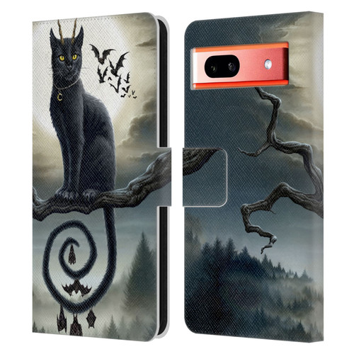 Sarah Richter Animals Gothic Black Cat & Bats Leather Book Wallet Case Cover For Google Pixel 7a