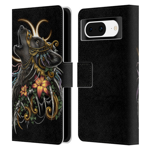 Sarah Richter Animals Gothic Black Howling Wolf Leather Book Wallet Case Cover For Google Pixel 8