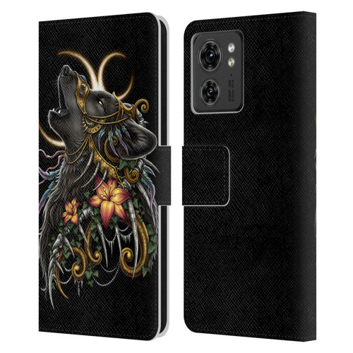 Sarah Richter Animals Gothic Black Howling Wolf Leather Book Wallet Case Cover For Motorola Moto Edge 40