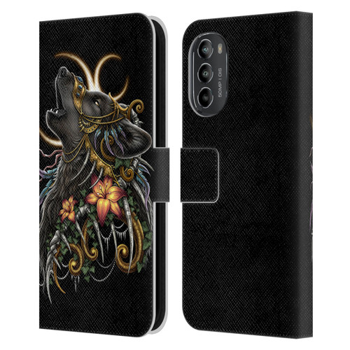 Sarah Richter Animals Gothic Black Howling Wolf Leather Book Wallet Case Cover For Motorola Moto G82 5G