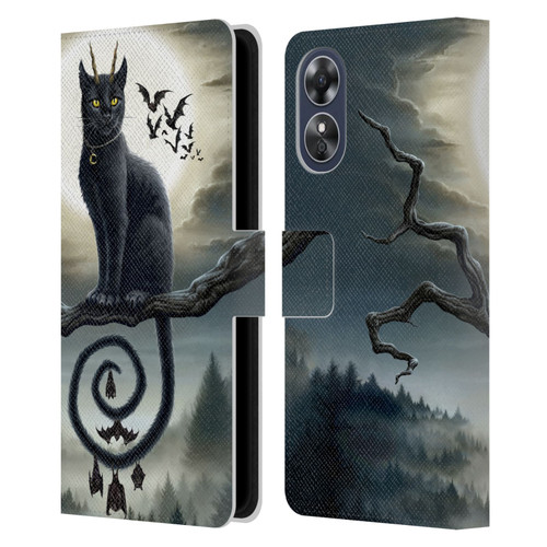 Sarah Richter Animals Gothic Black Cat & Bats Leather Book Wallet Case Cover For OPPO A17