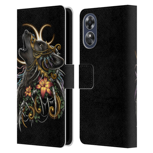 Sarah Richter Animals Gothic Black Howling Wolf Leather Book Wallet Case Cover For OPPO A17