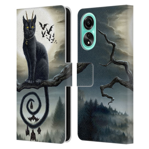 Sarah Richter Animals Gothic Black Cat & Bats Leather Book Wallet Case Cover For OPPO A78 5G