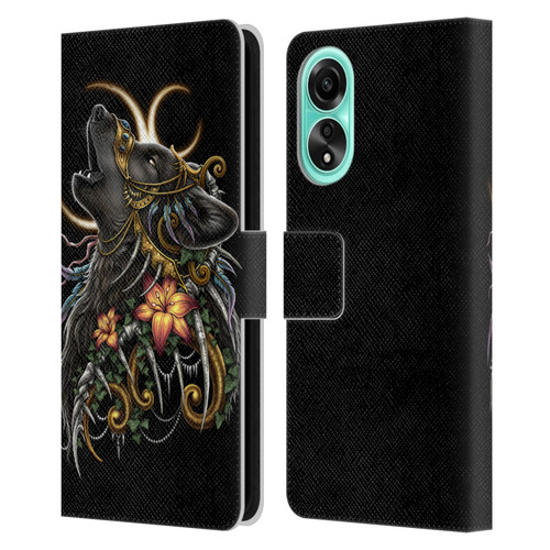 Sarah Richter Animals Gothic Black Howling Wolf Leather Book Wallet Case Cover For OPPO A78 5G