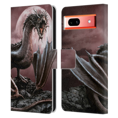 Sarah Richter Fantasy Creatures Black Dragon Roaring Leather Book Wallet Case Cover For Google Pixel 7a
