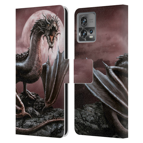 Sarah Richter Fantasy Creatures Black Dragon Roaring Leather Book Wallet Case Cover For Motorola Moto Edge 30 Fusion
