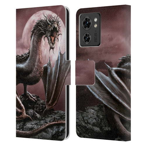 Sarah Richter Fantasy Creatures Black Dragon Roaring Leather Book Wallet Case Cover For Motorola Moto Edge 40