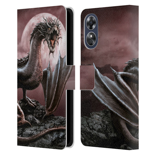 Sarah Richter Fantasy Creatures Black Dragon Roaring Leather Book Wallet Case Cover For OPPO A17