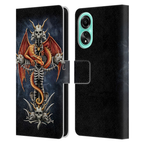 Sarah Richter Fantasy Creatures Red Dragon Guarding Bone Cross Leather Book Wallet Case Cover For OPPO A78 5G