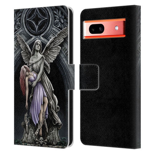 Sarah Richter Gothic Stone Angel With Skull Leather Book Wallet Case Cover For Google Pixel 7a