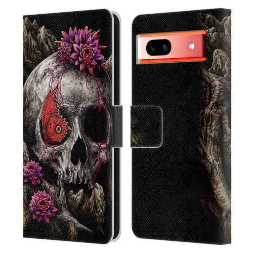Sarah Richter Skulls Butterfly And Flowers Leather Book Wallet Case Cover For Google Pixel 7a