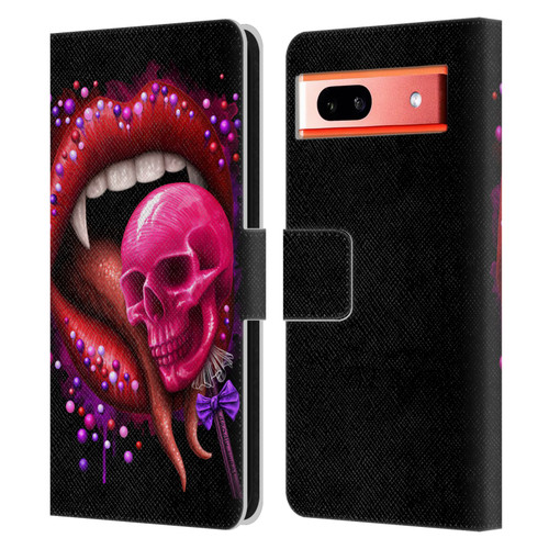 Sarah Richter Skulls Red Vampire Candy Lips Leather Book Wallet Case Cover For Google Pixel 7a