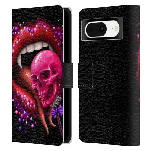 Sarah Richter Skulls Red Vampire Candy Lips Leather Book Wallet Case Cover For Google Pixel 8