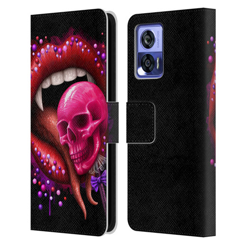 Sarah Richter Skulls Red Vampire Candy Lips Leather Book Wallet Case Cover For Motorola Edge 30 Neo 5G