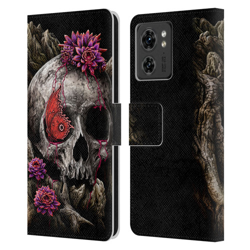Sarah Richter Skulls Butterfly And Flowers Leather Book Wallet Case Cover For Motorola Moto Edge 40