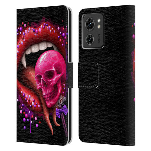 Sarah Richter Skulls Red Vampire Candy Lips Leather Book Wallet Case Cover For Motorola Moto Edge 40