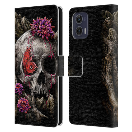 Sarah Richter Skulls Butterfly And Flowers Leather Book Wallet Case Cover For Motorola Moto G73 5G