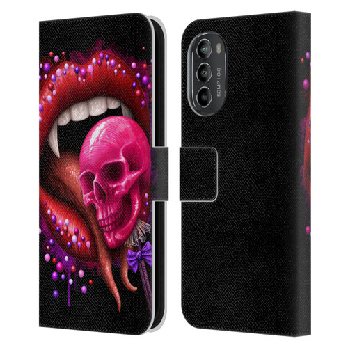 Sarah Richter Skulls Red Vampire Candy Lips Leather Book Wallet Case Cover For Motorola Moto G82 5G