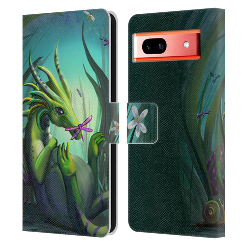 Rose Khan Dragons Baby Green Leather Book Wallet Case Cover For Google Pixel 7a