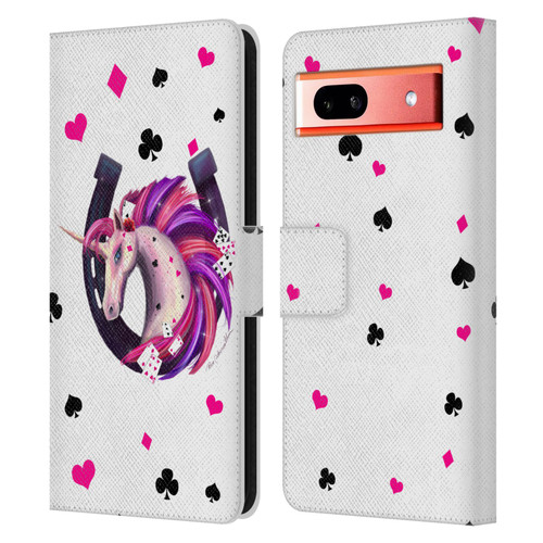 Rose Khan Unicorn Horseshoe Pink And Purple Leather Book Wallet Case Cover For Google Pixel 7a