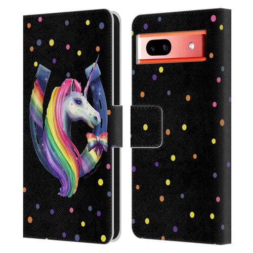 Rose Khan Unicorn Horseshoe Rainbow Leather Book Wallet Case Cover For Google Pixel 7a