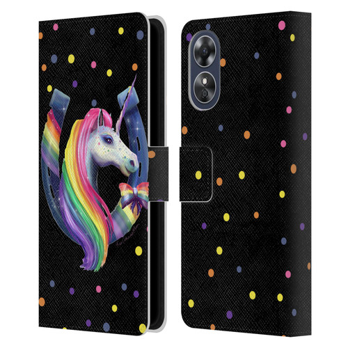 Rose Khan Unicorn Horseshoe Rainbow Leather Book Wallet Case Cover For OPPO A17