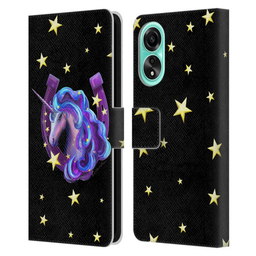 Rose Khan Unicorn Horseshoe Stars Leather Book Wallet Case Cover For OPPO A78 4G