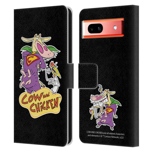 Cow and Chicken Graphics Super Cow Leather Book Wallet Case Cover For Google Pixel 7a
