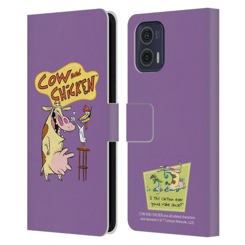 Cow and Chicken Graphics Character Art Leather Book Wallet Case Cover For Motorola Moto G73 5G