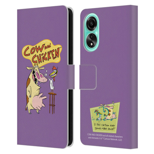 Cow and Chicken Graphics Character Art Leather Book Wallet Case Cover For OPPO A78 5G