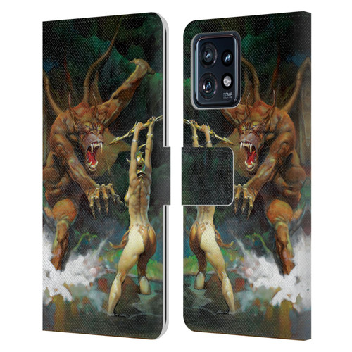 Frank Frazetta Medieval Fantasy Girl and the Beast Leather Book Wallet Case Cover For Motorola Moto Edge 40 Pro