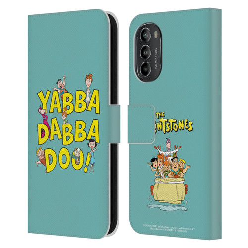 The Flintstones Graphics Yabba-Dabba-Doo Leather Book Wallet Case Cover For Motorola Moto G82 5G