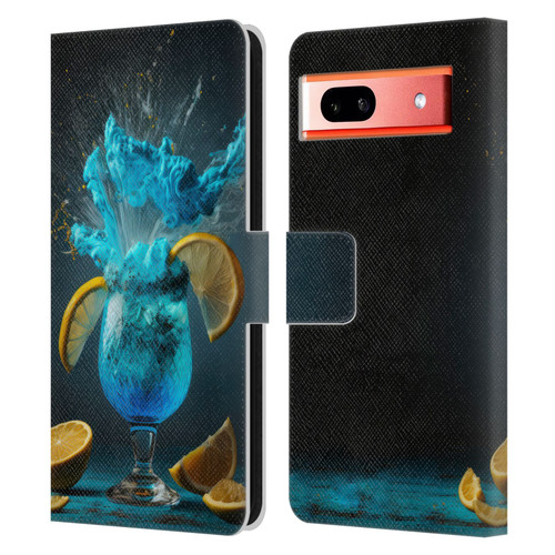 Spacescapes Cocktails Blue Lagoon Explosion Leather Book Wallet Case Cover For Google Pixel 7a