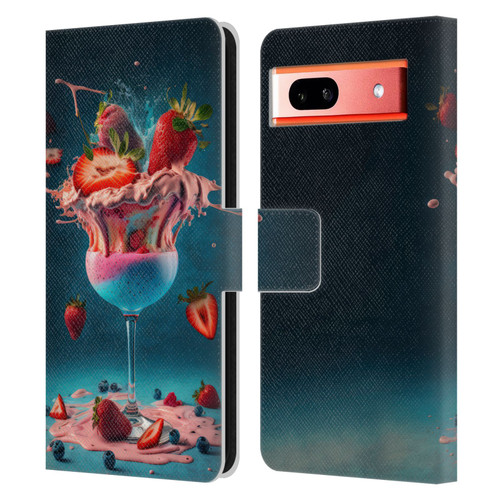 Spacescapes Cocktails Frozen Strawberry Daiquiri Leather Book Wallet Case Cover For Google Pixel 7a