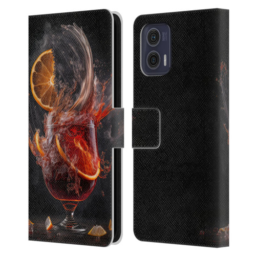 Spacescapes Cocktails Gin Explosion, Negroni Leather Book Wallet Case Cover For Motorola Moto G73 5G
